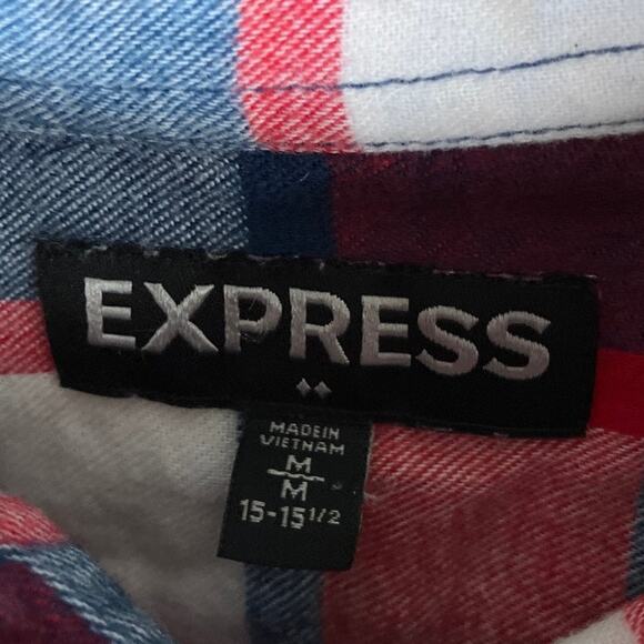 Express Mens Shirt Red White Blue Plaid Button Down Flannel 100% Cotton M - Picture 6 of 12